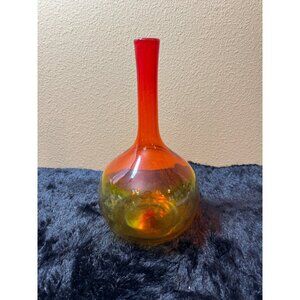 Blenko Glass Tangerine Amberina Bottle Neck Vase  Decanter 11.5" Tall